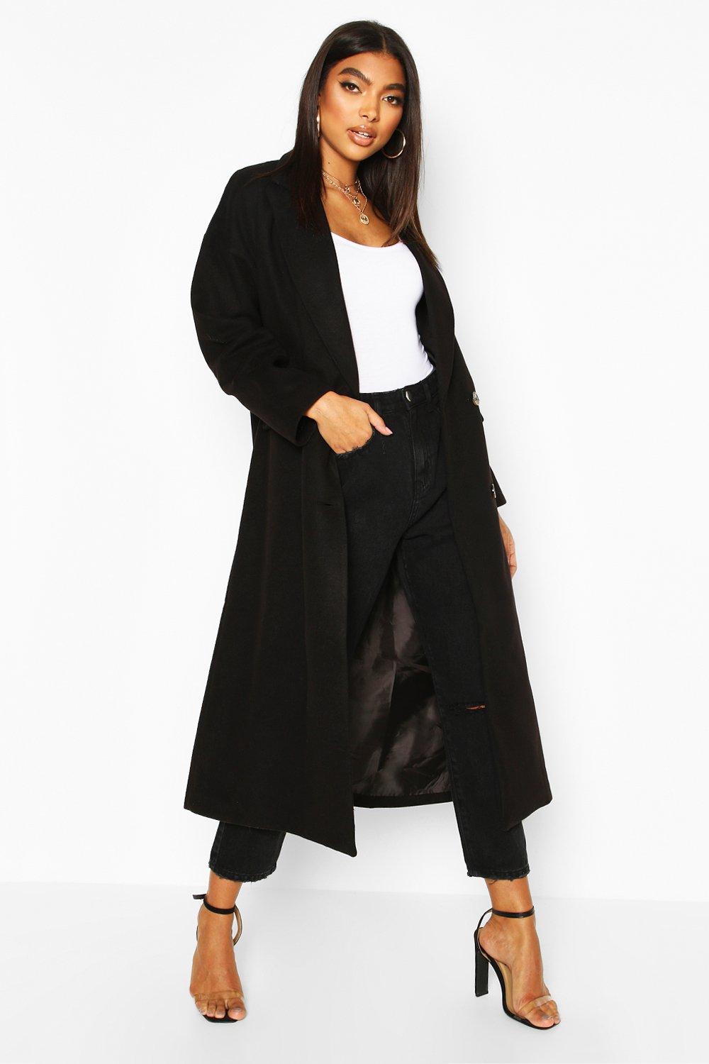 

Tall Double Breasted Longline Wool Coat, Black