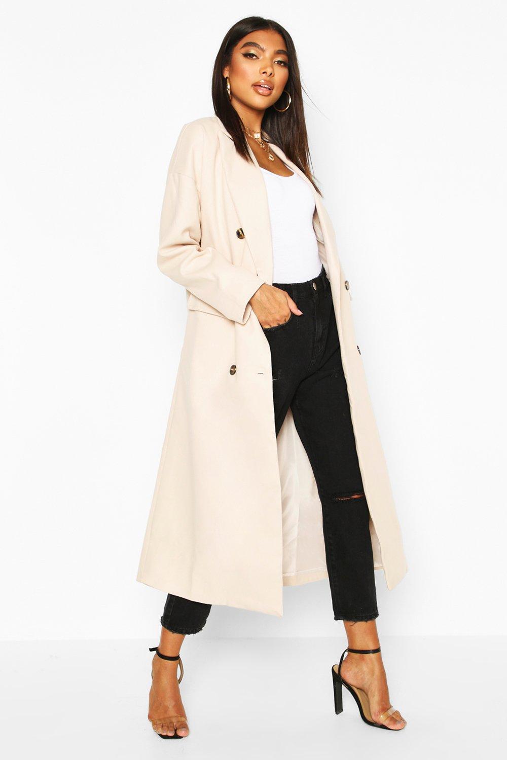 

Tall Double Breasted Longline Wool Coat, Cream