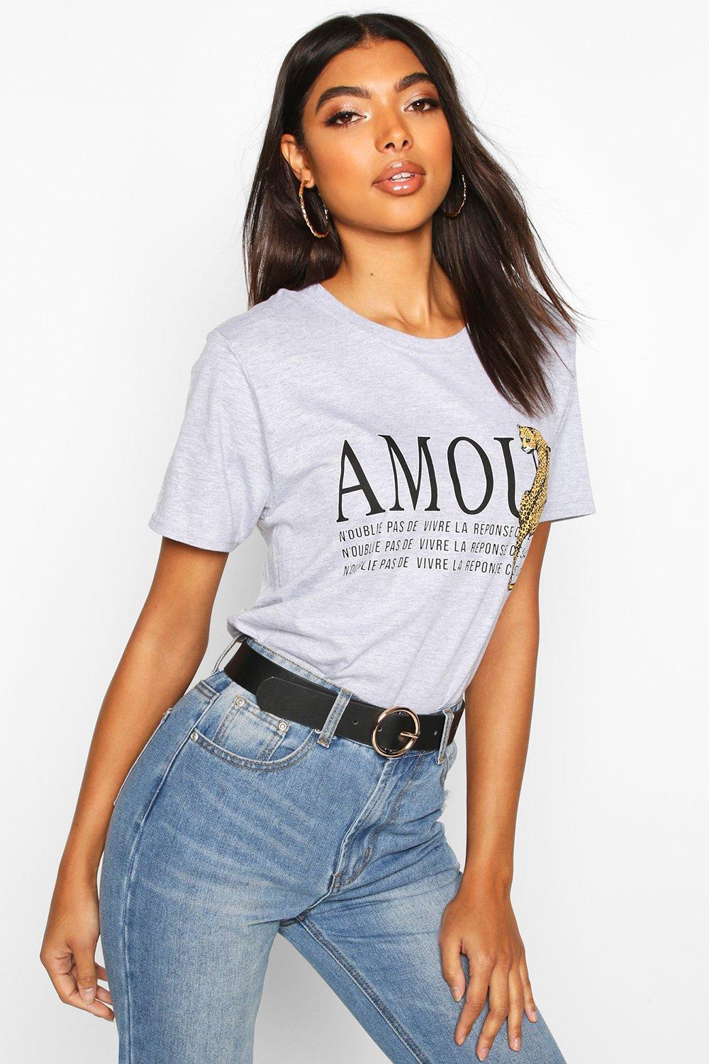 

Tall 'Amour' Slogan T-Shirt, Grey