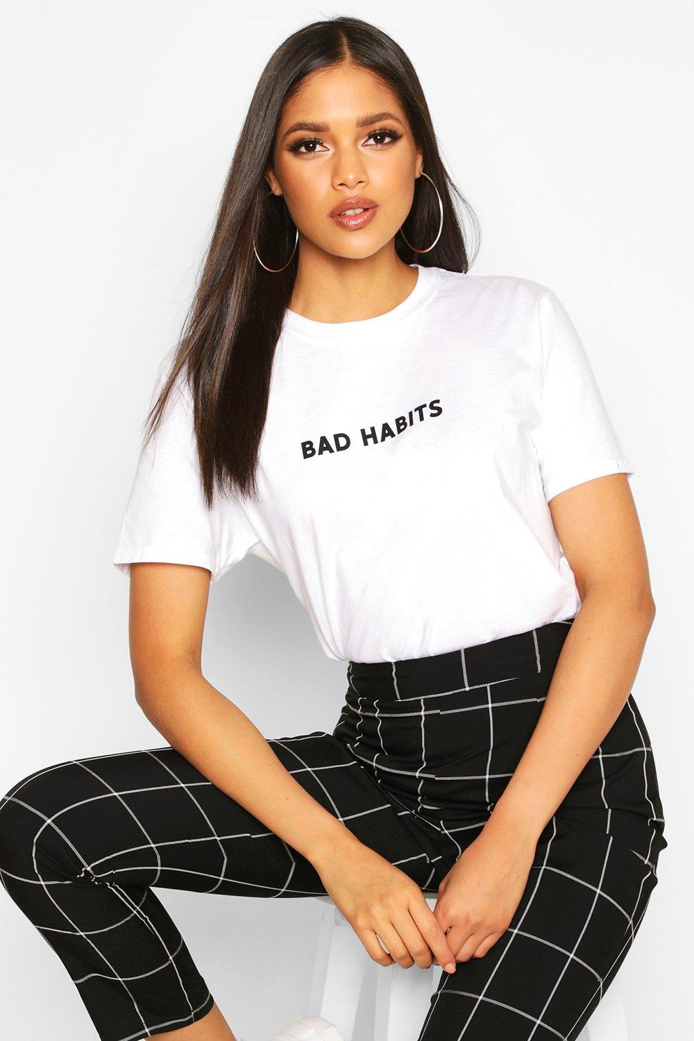 

Tall 'Bad Habits' Slogan T-Shirt, White