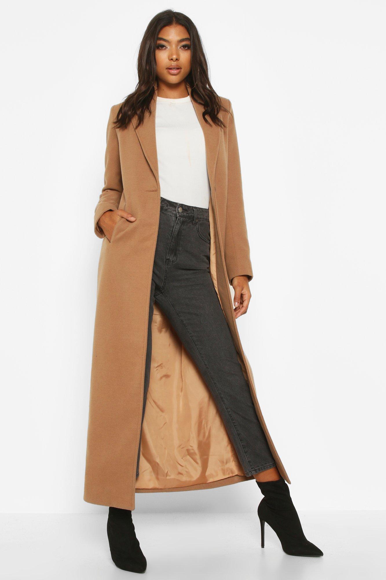 Tall Full Length Wool Look Coat Boohoo Uk