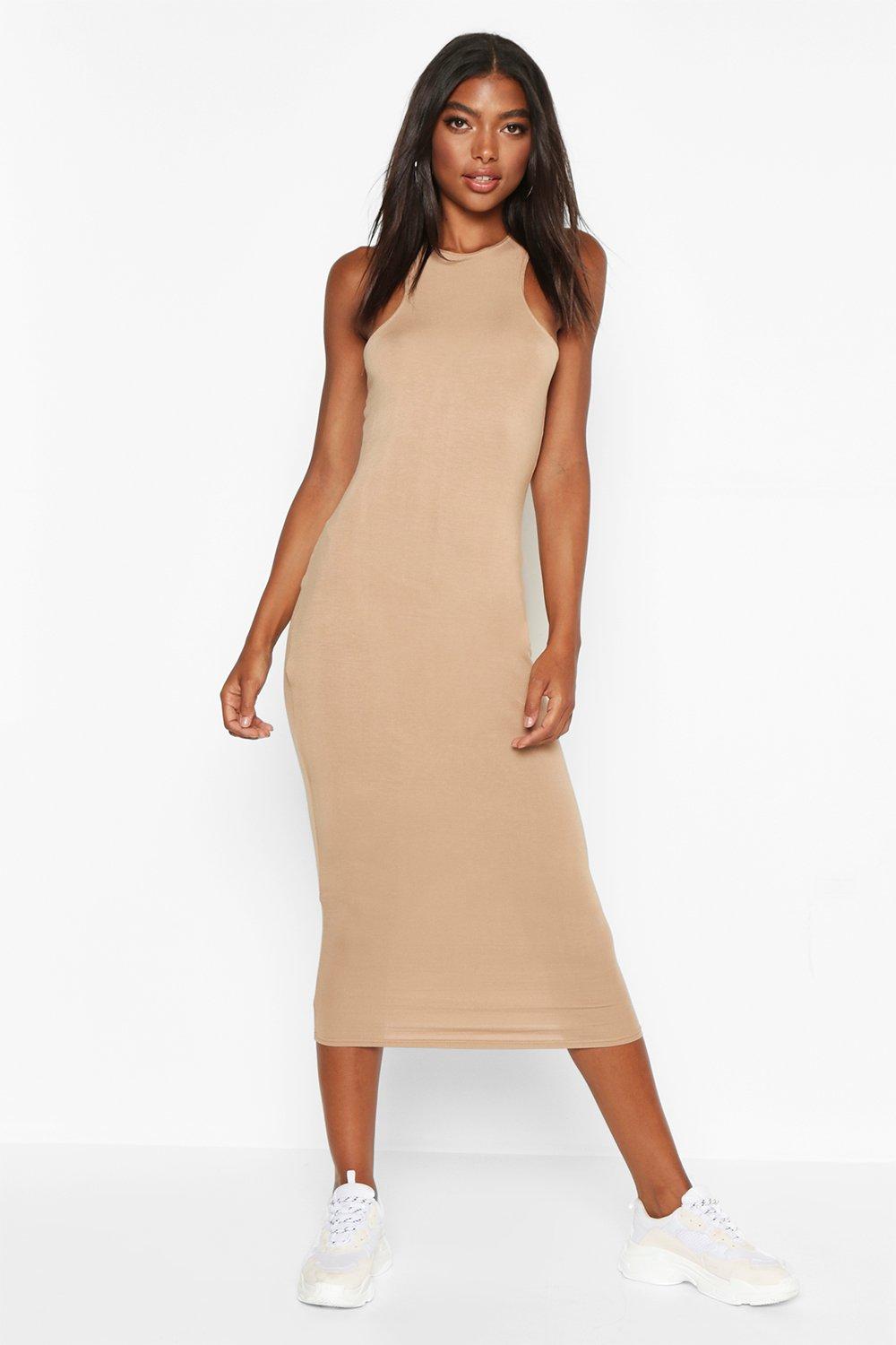 camel bodycon midi dress