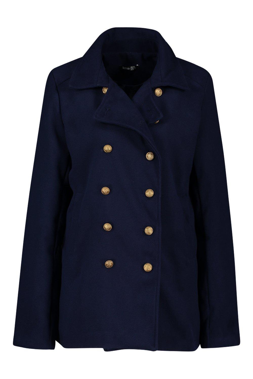 

Tall — Пальто с эффектом шерстяной ткани на пуговицах в стиле милитари, Navy