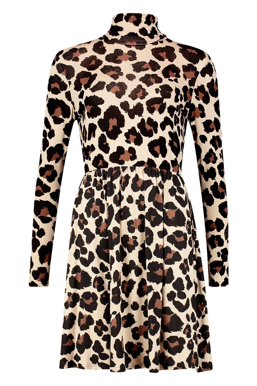 

Tall — Свободное платье с леопардовым принтом и воротом водолазкой, Leopard