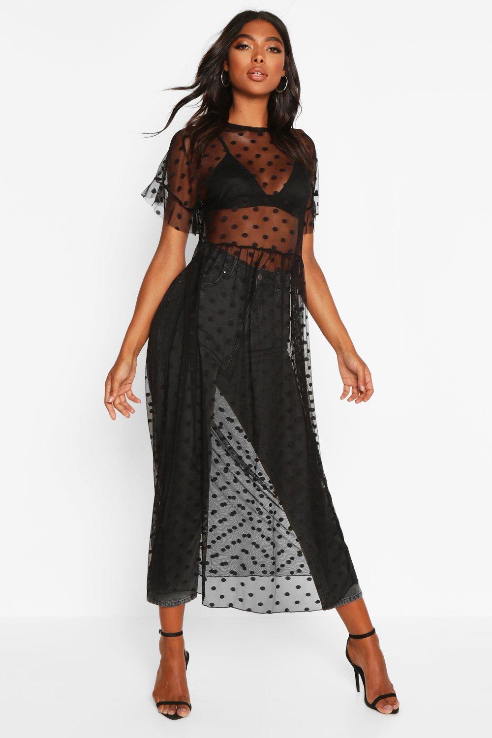 black mesh midi dress