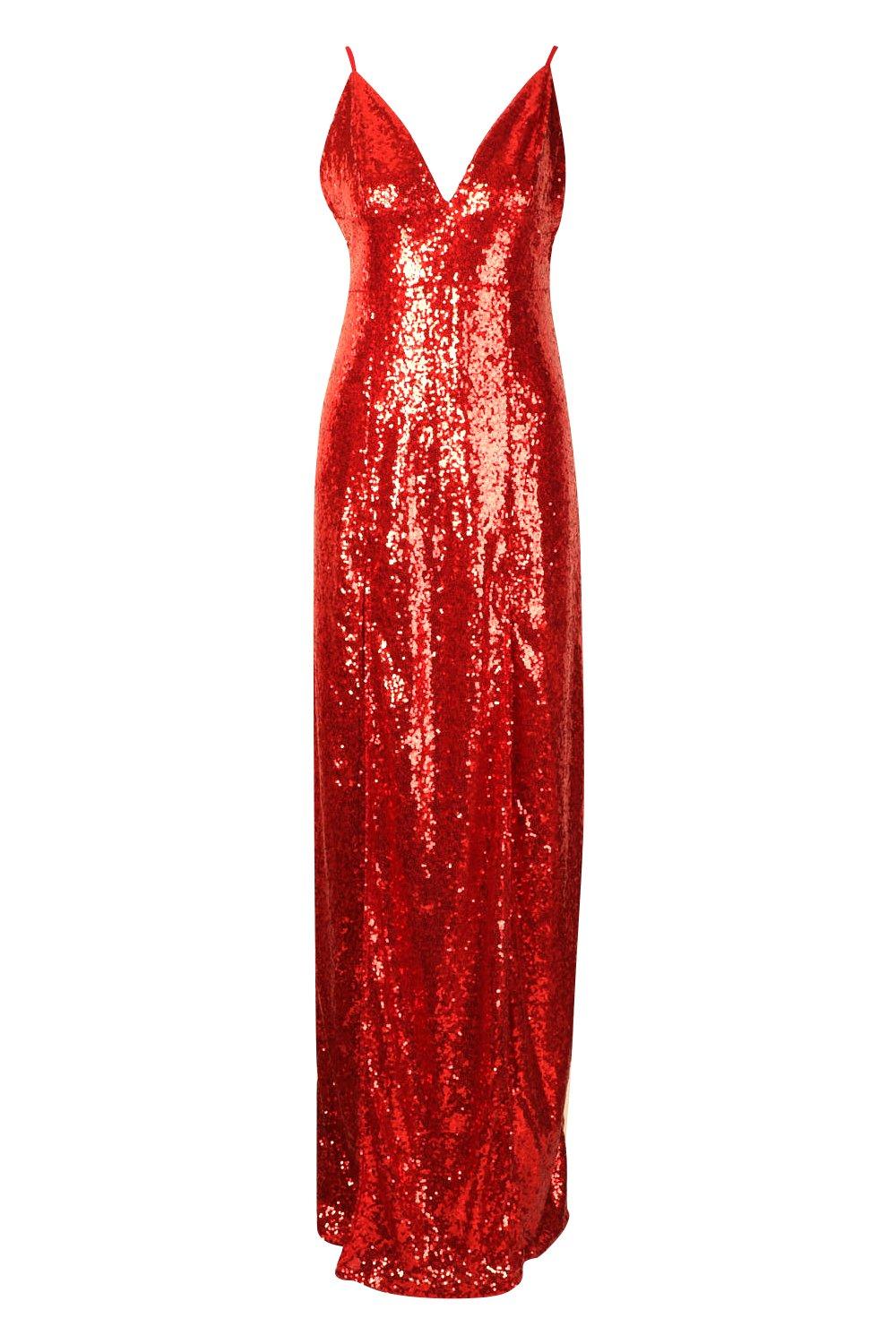 sequin maxi dress red