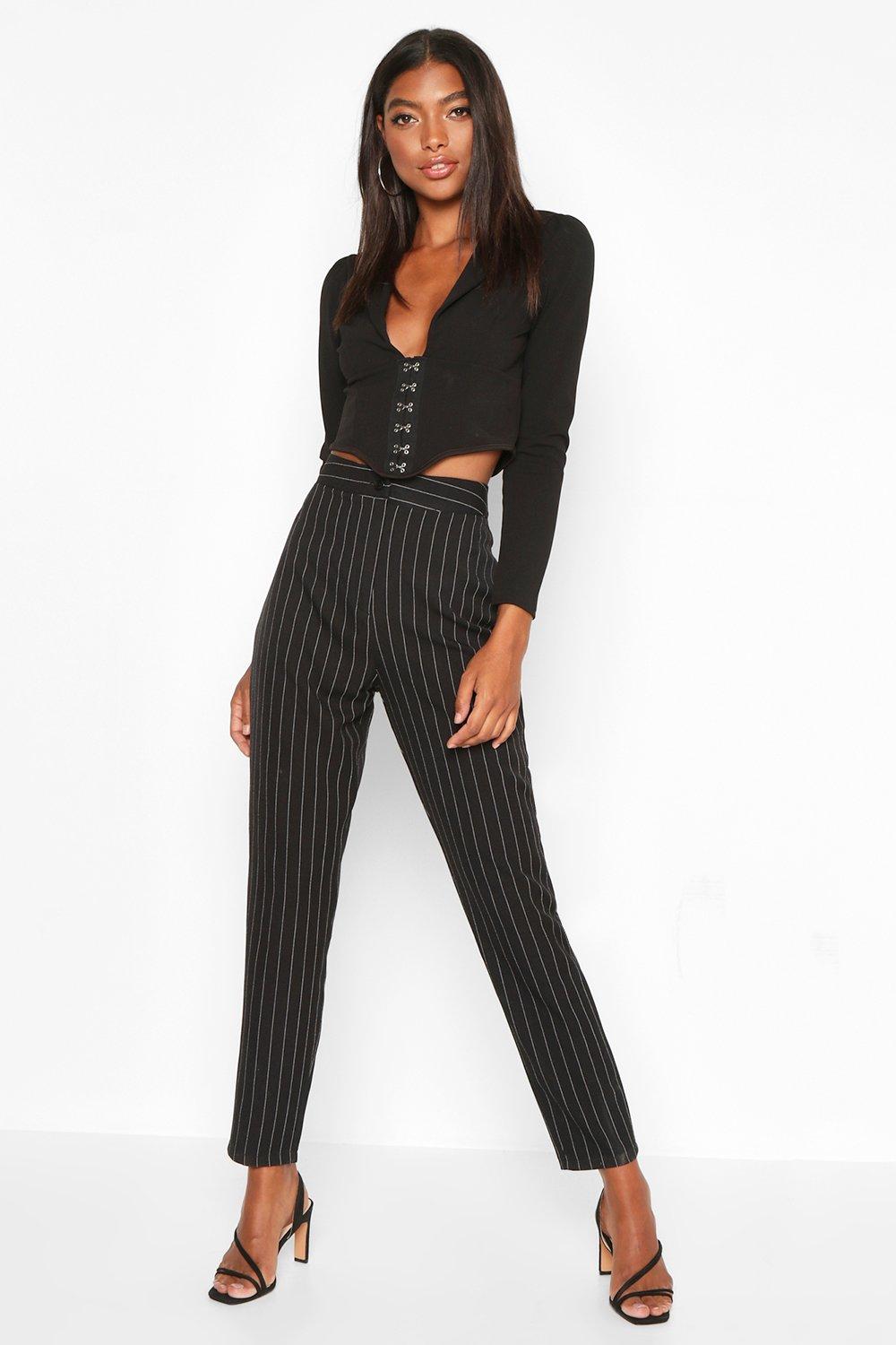 pinstripe tapered trousers women's