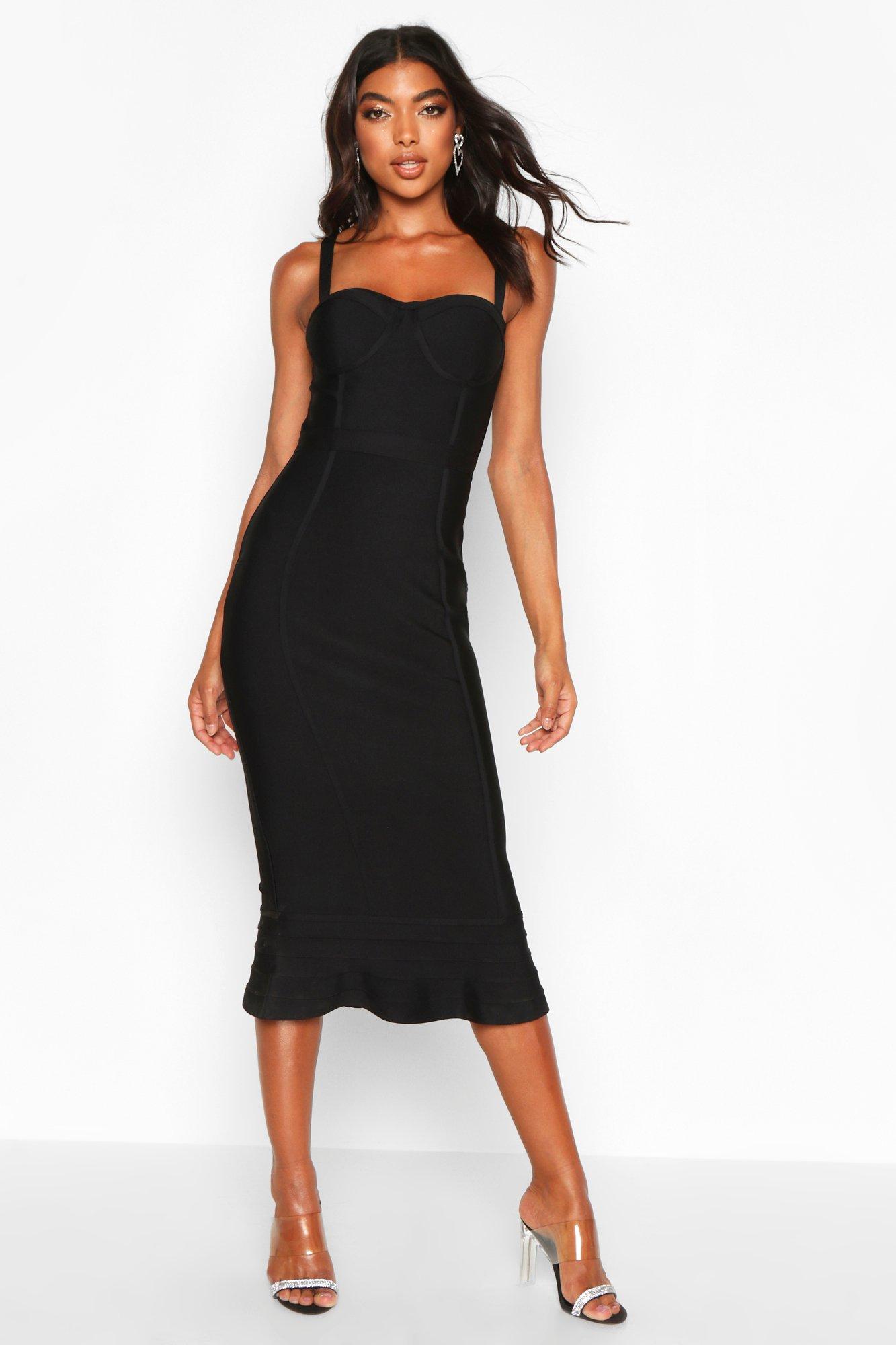 black dress frill hem