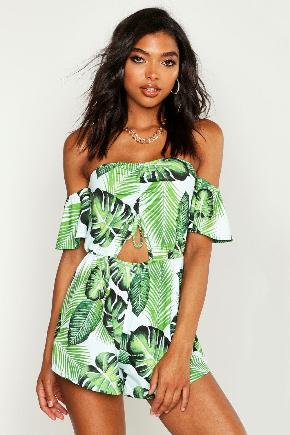 leaf print playsuit