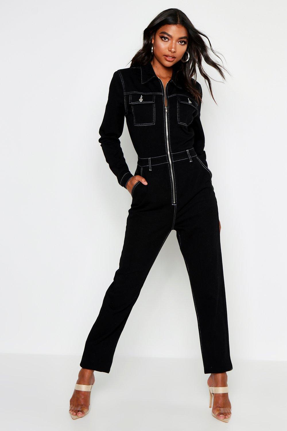 denim boiler suit black