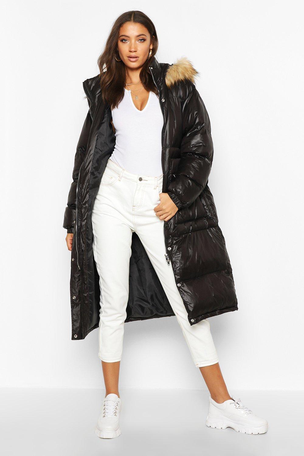 boohoo padded coat with faux fur hood