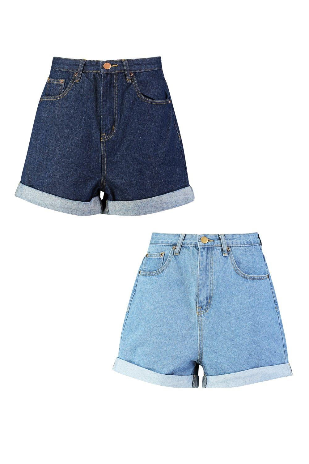 Tall High Waist Twin Pack Denim Mom Shorts Boohoo