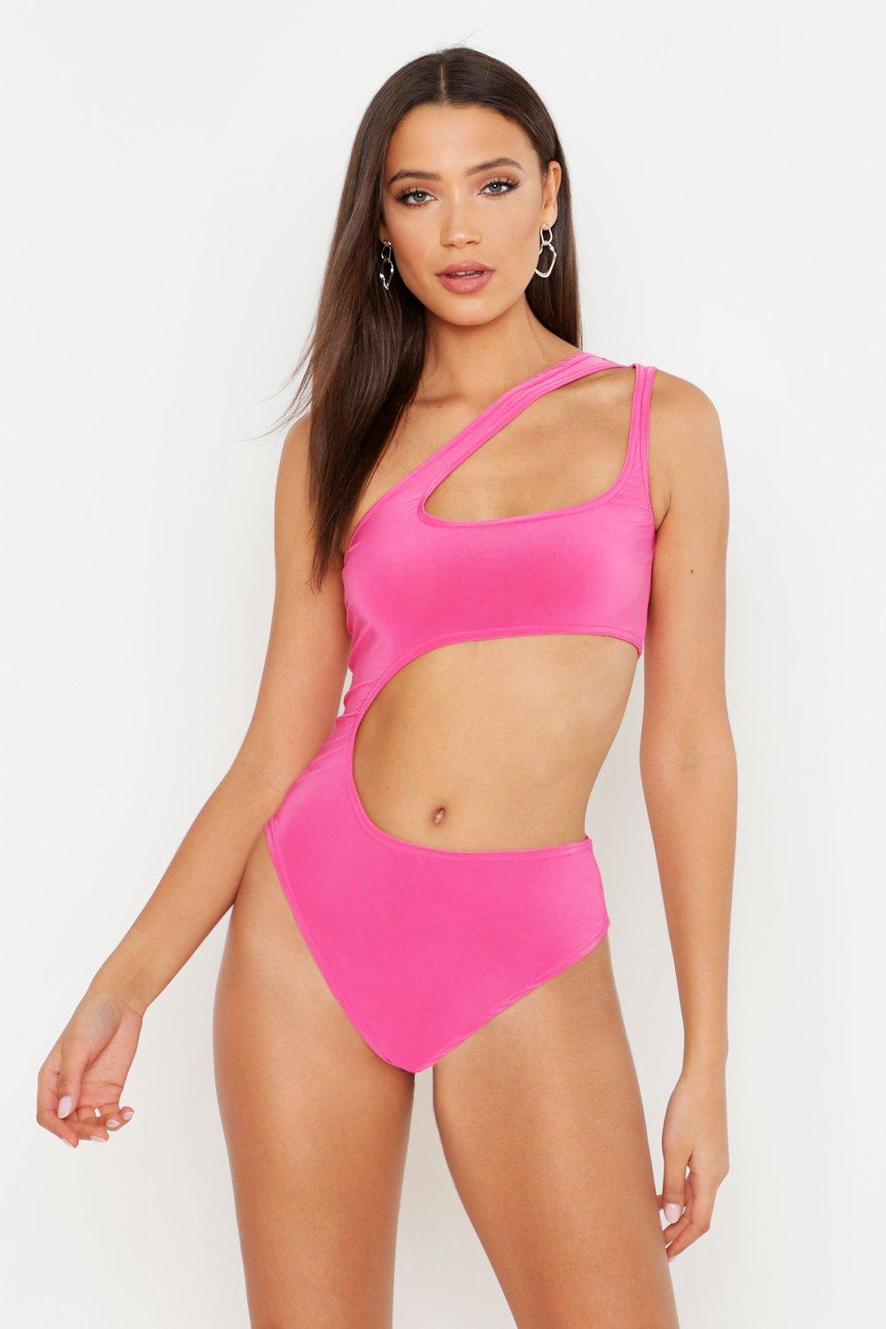 

Tall - Боди с открытым плечом с вырезами, Hot pink