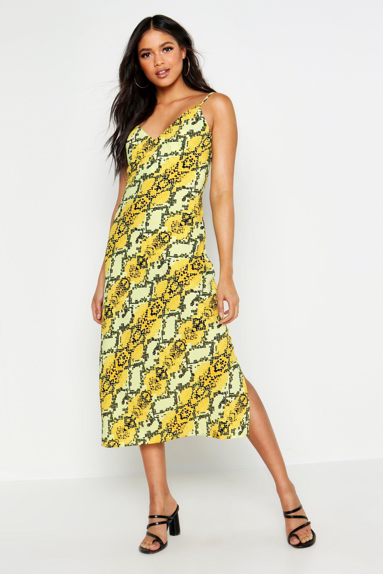 yellow snake print dress