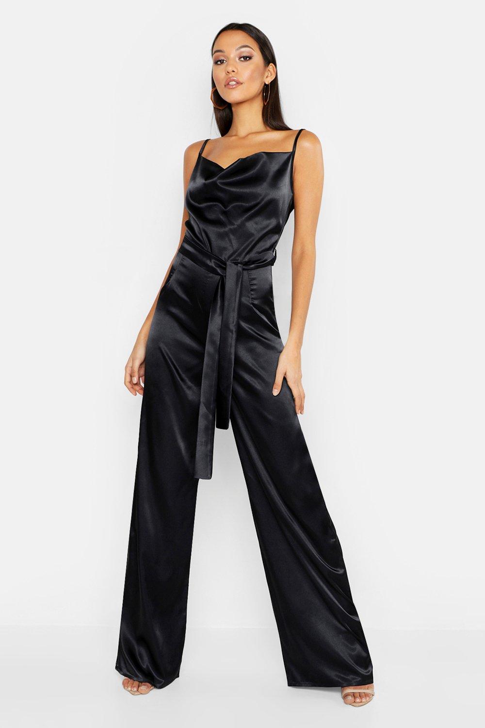 satin cowl neck jumpsuit