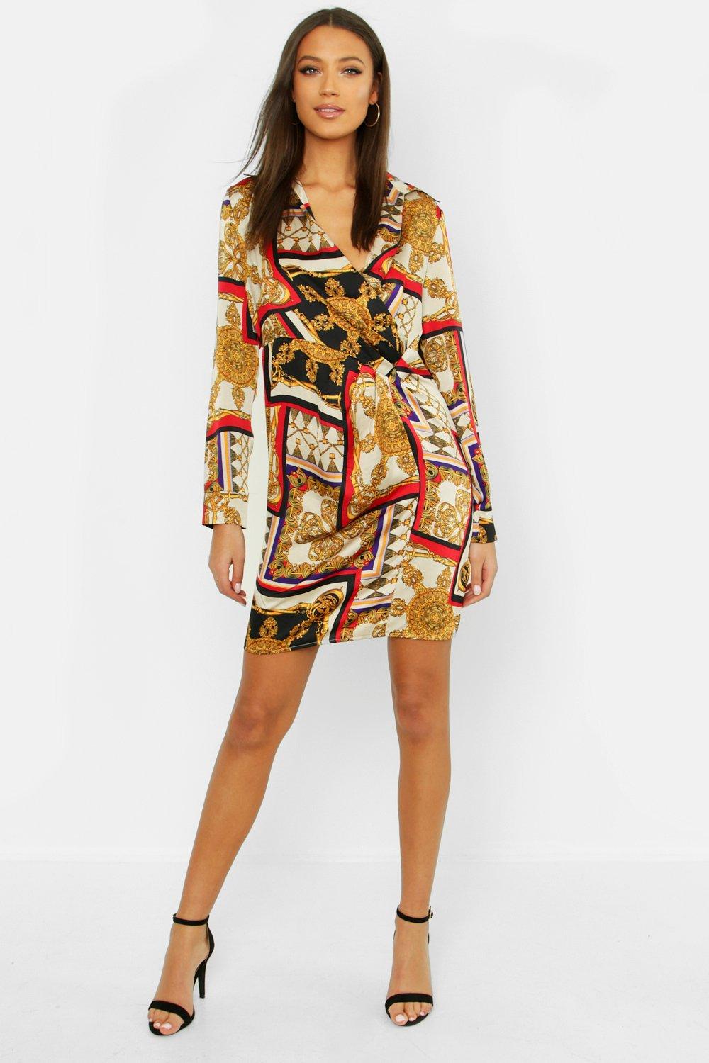 scarf print shirt dress