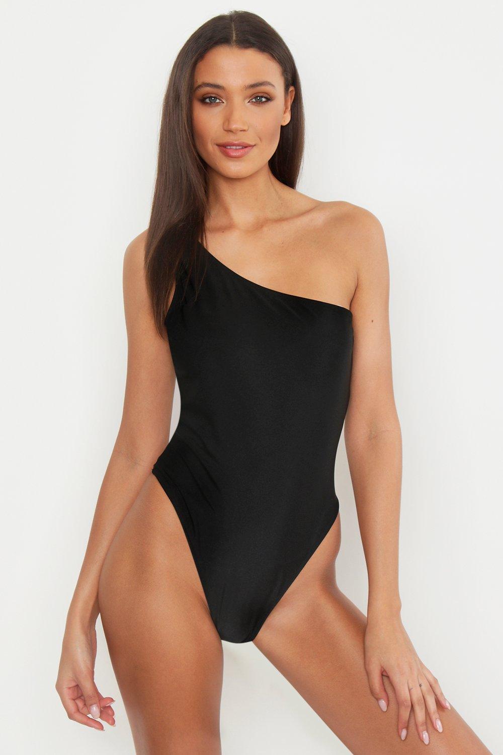 black one shoulder swimming costume