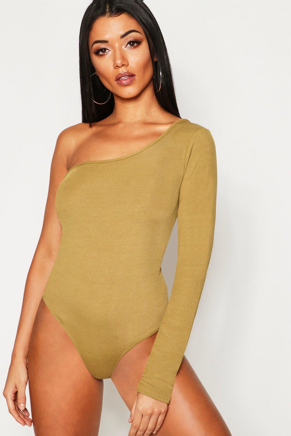 

Из коллекции <Tall> Боди в крупный рубчик с открытым плечом, Olive