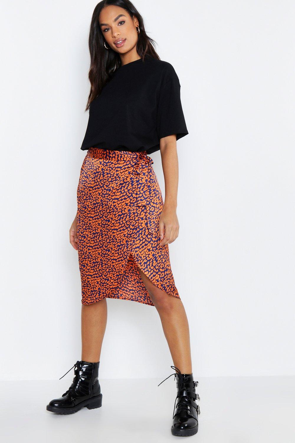 leopard print satin wrap skirt