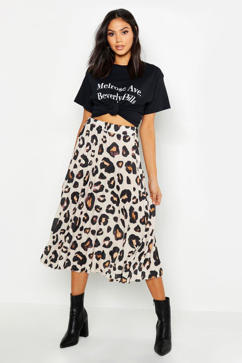 Tall Leopard Print Pleated Midi Skirt | Boohoo