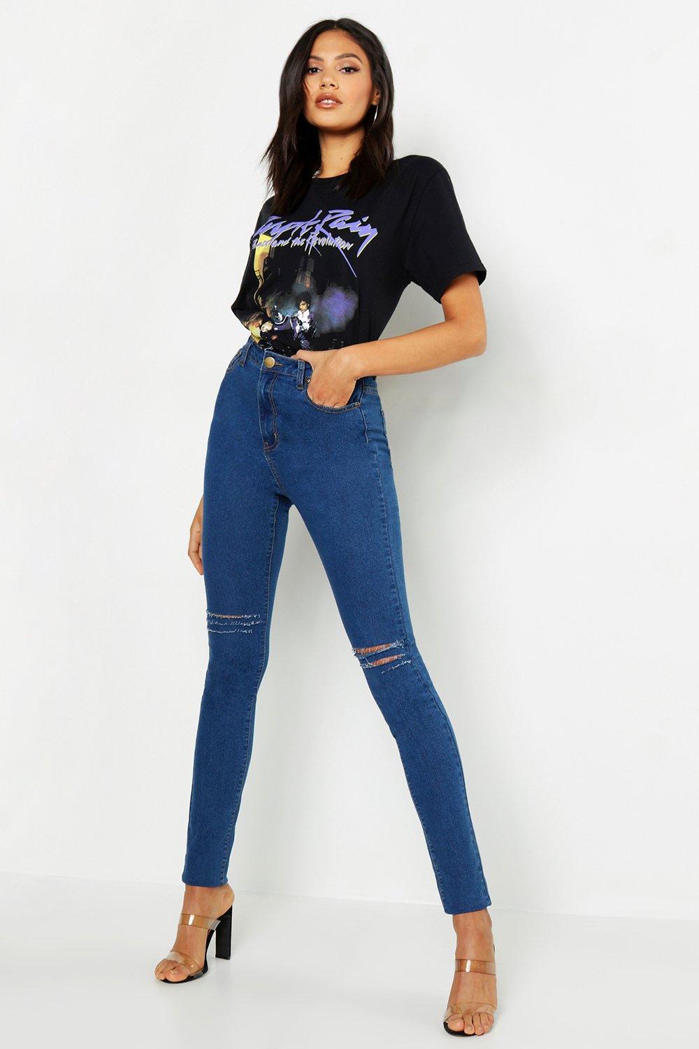 Womens Tall Basic High Waist Distressed Skinny Jean 35" Leg - Blue - 6, Blue
