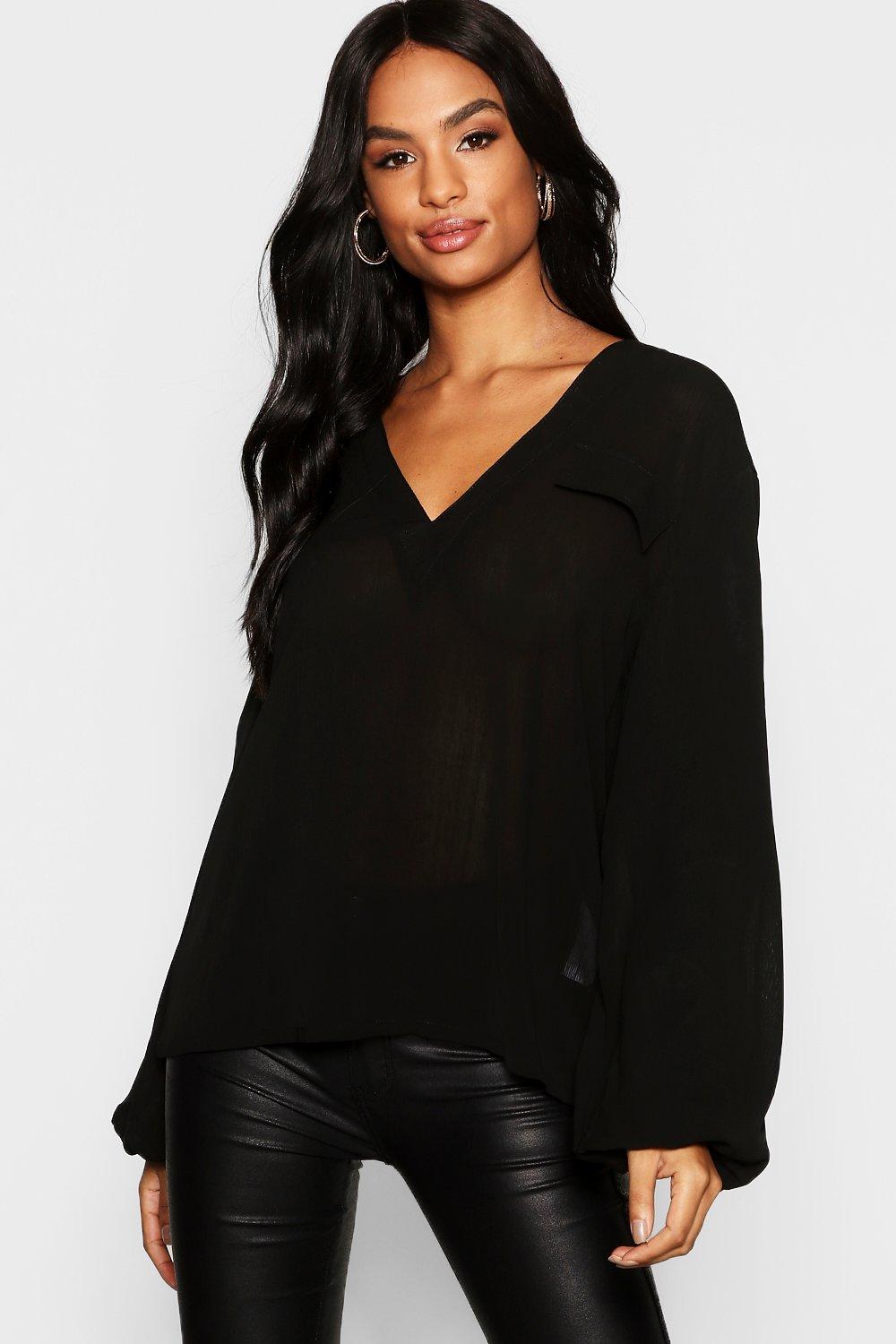 

Tall - Utility Блуза из шифона с объемными рукавами, Black