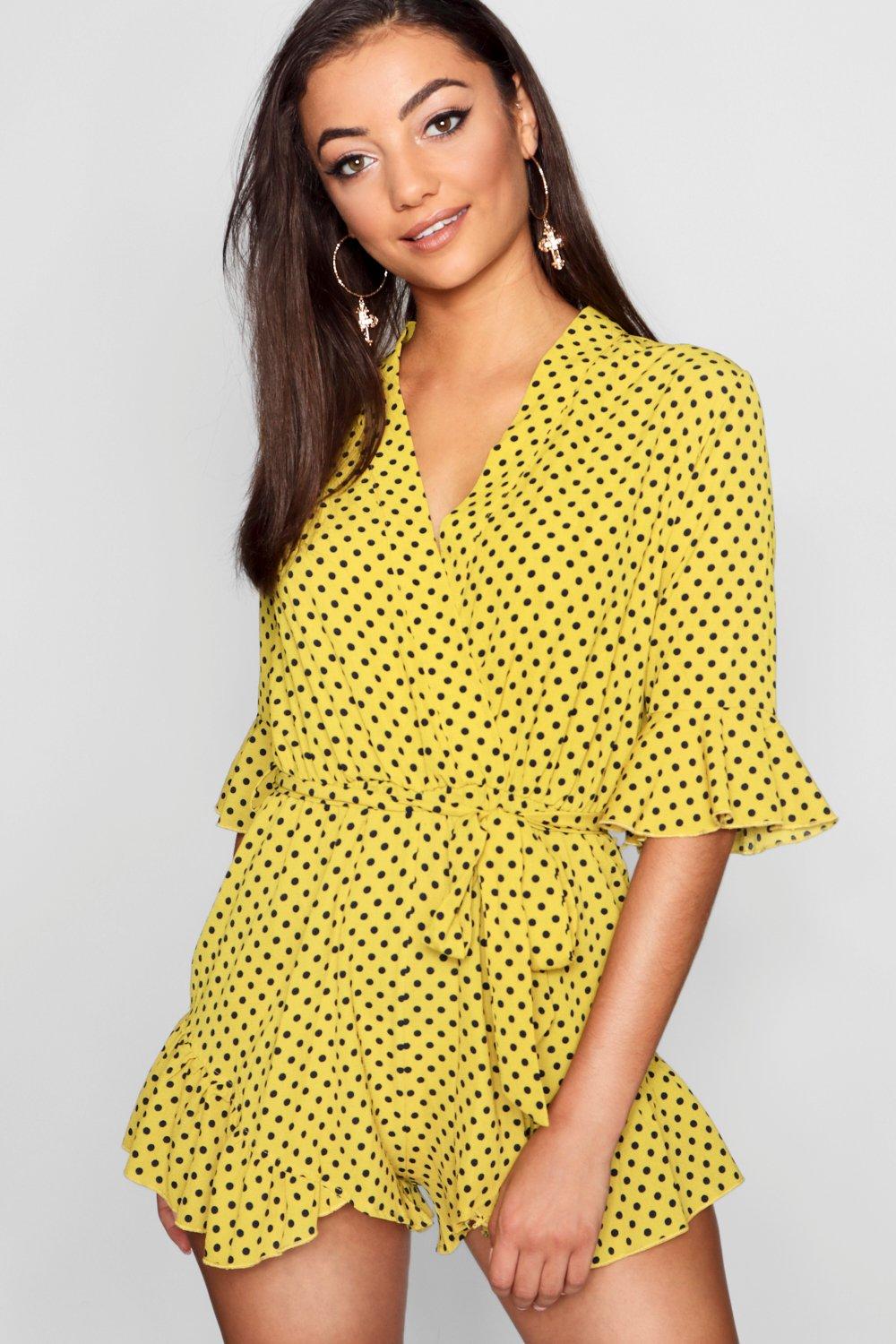 yellow polka dot playsuit