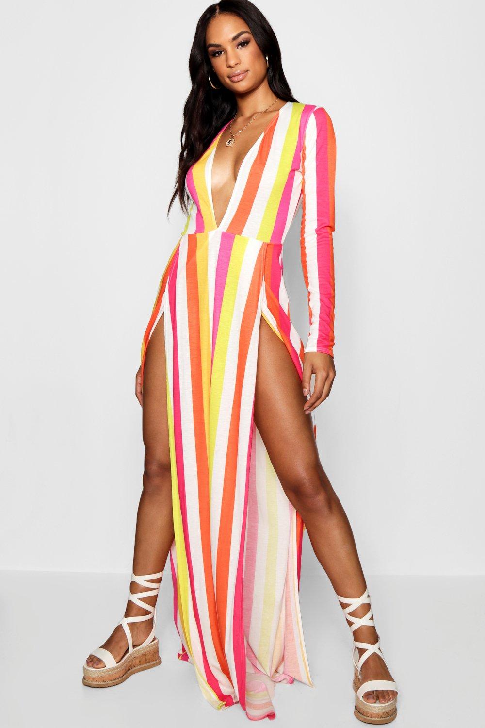 bright striped maxi dress