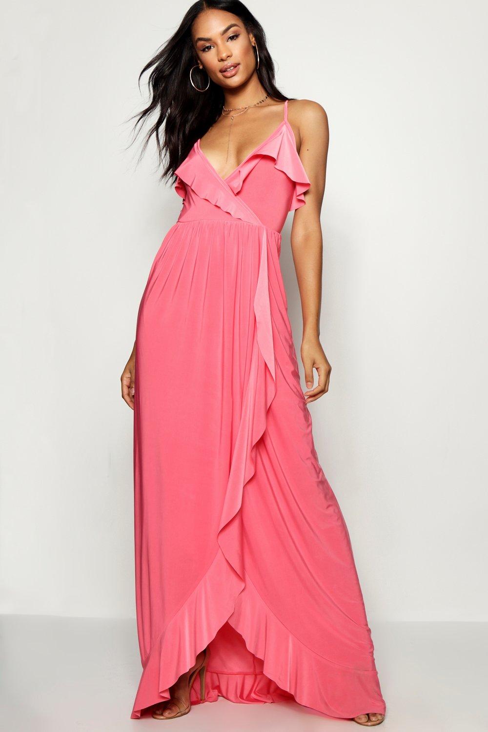 Tall Slinky Ruffle Maxi Dress | Boohoo