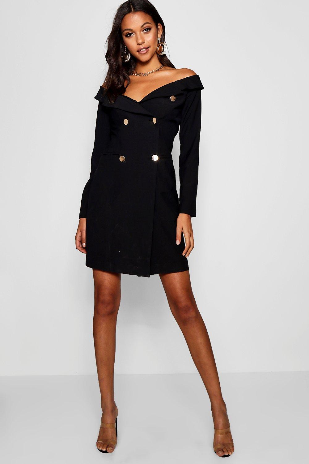 black off the shoulder blazer dress