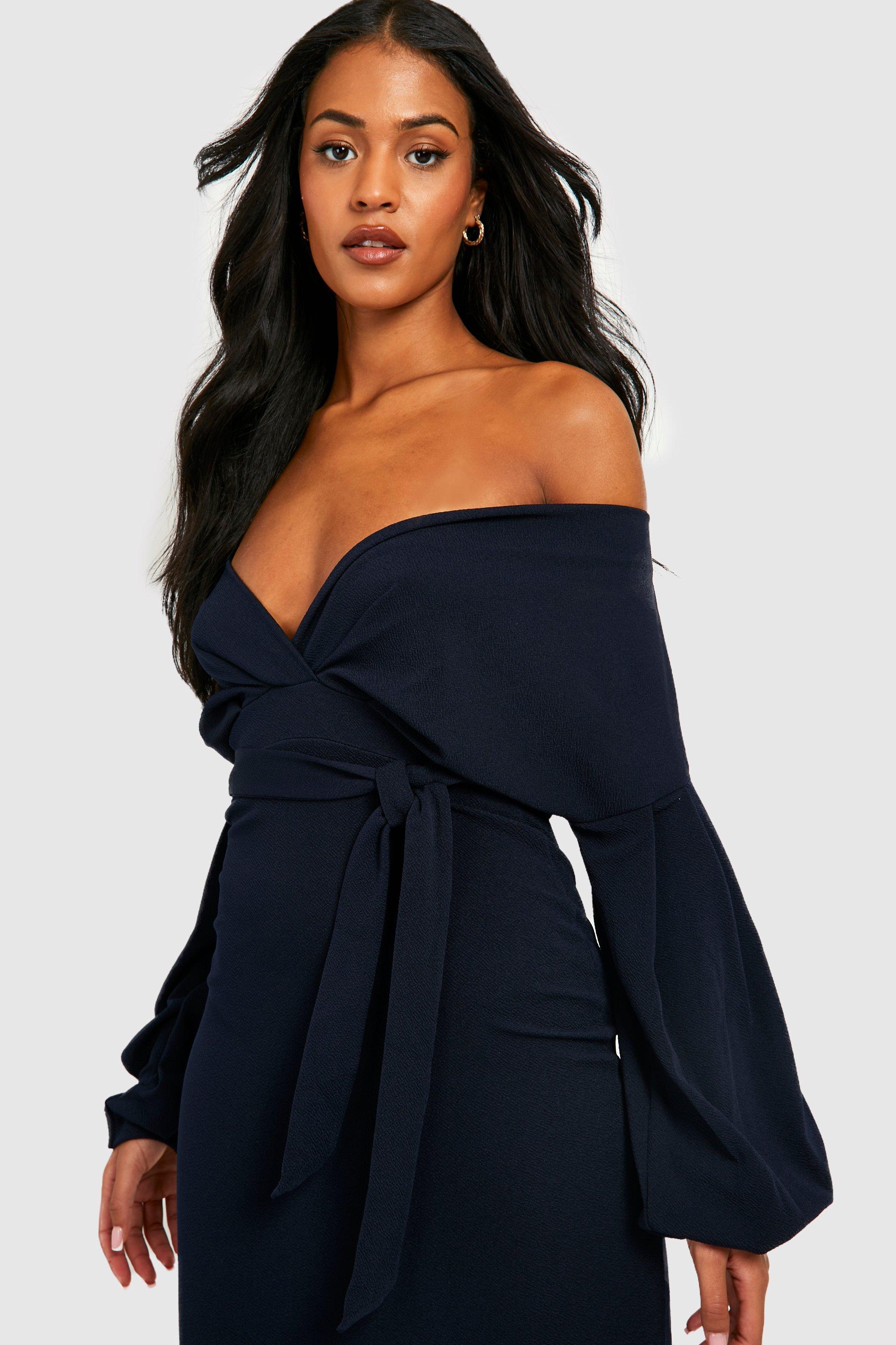 Wrap midi shoulder bodycon off the dress tall short