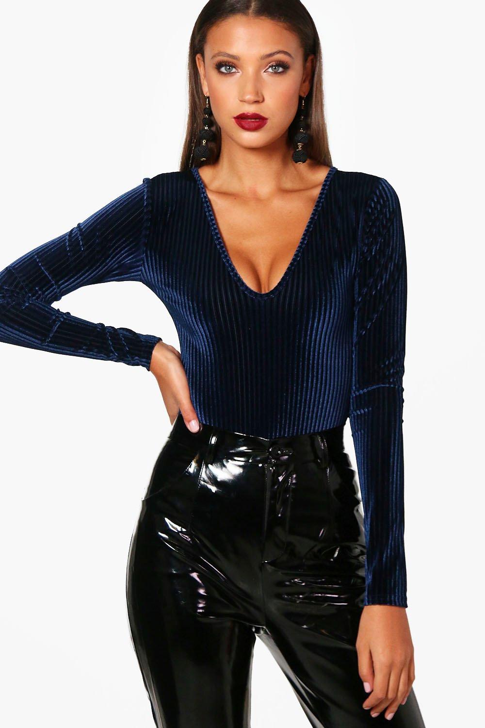 navy velvet bodysuit