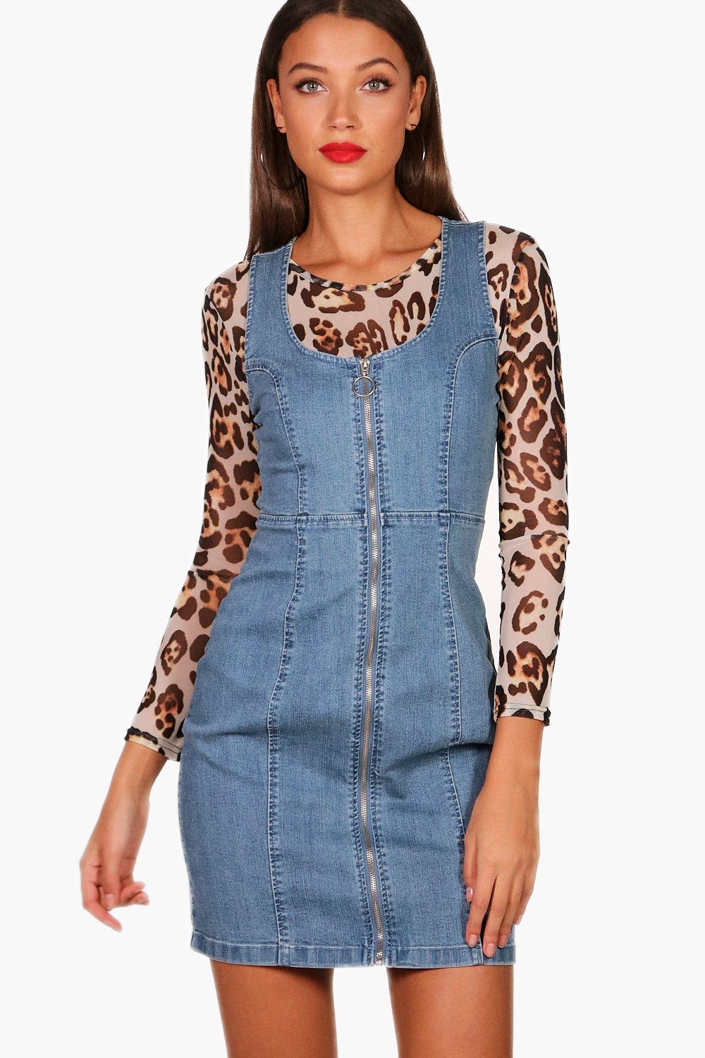 denim dress with zipper in front