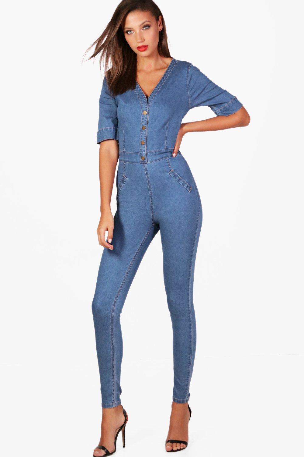 tall denim jumpsuit