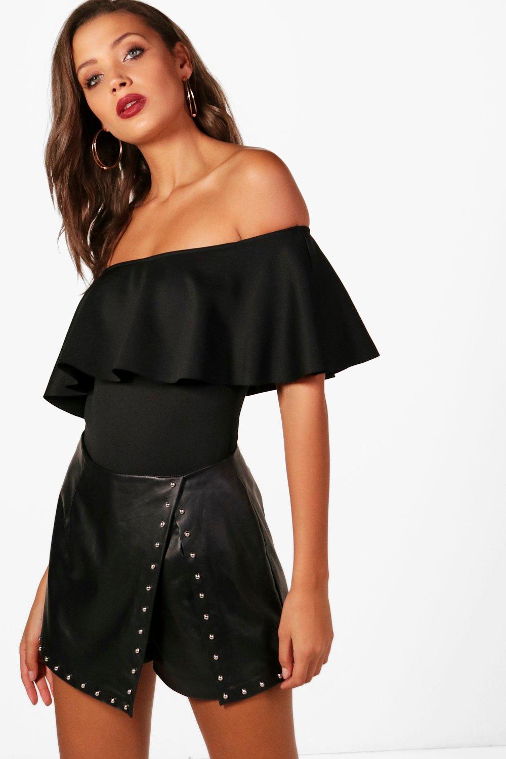 off the shoulder ruffle bodysuit