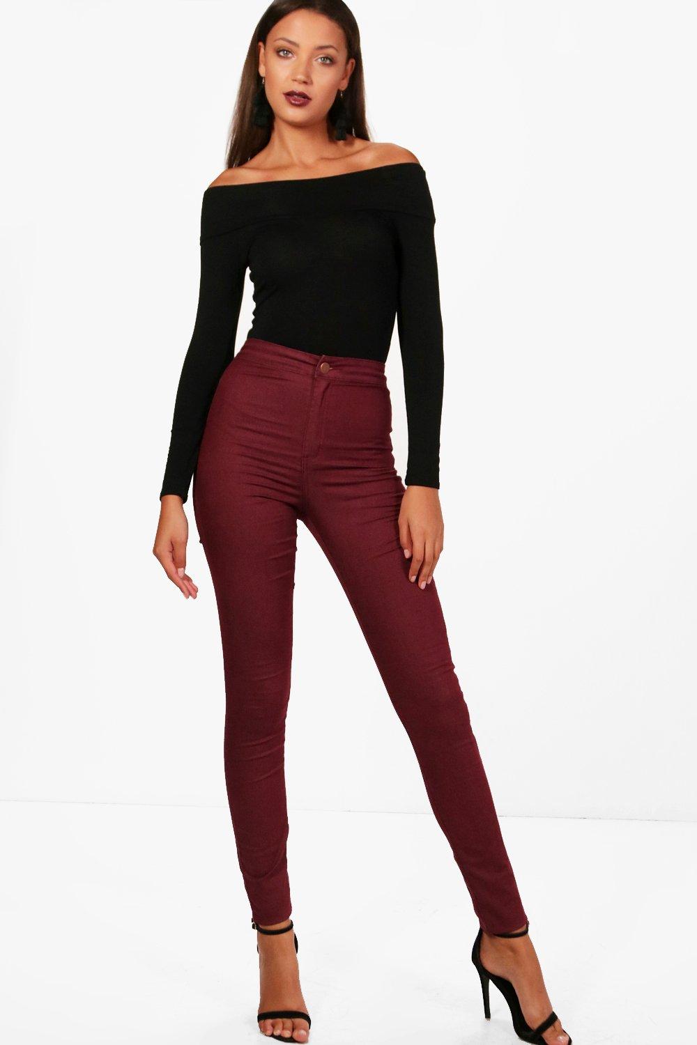 maroon high waisted jeans