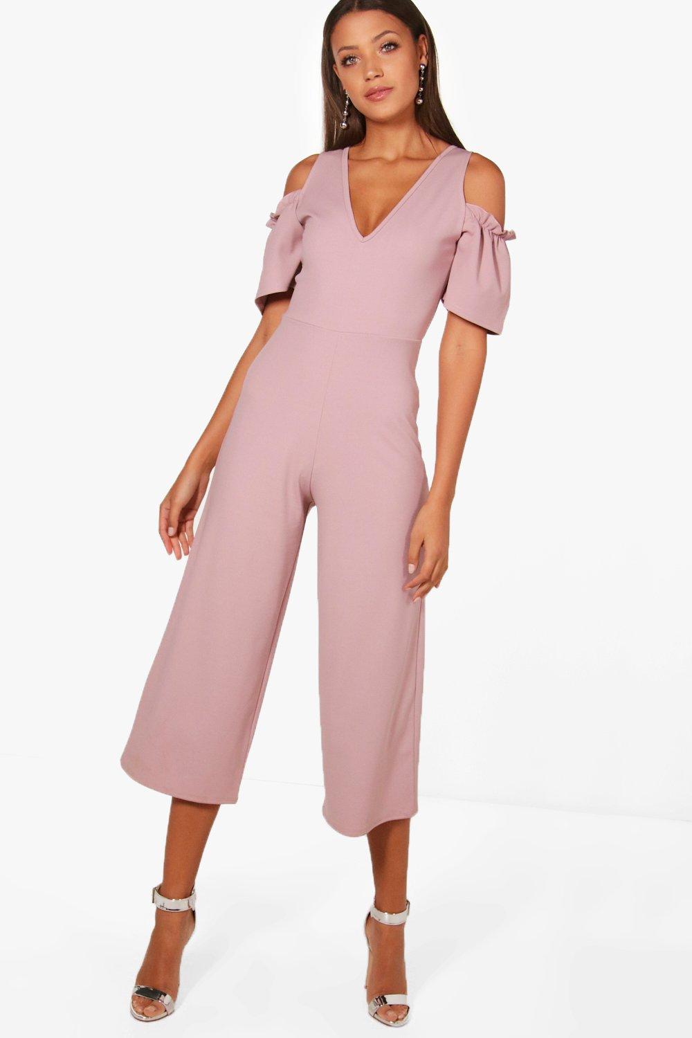 boohoo cold shoulder jumpsuit
