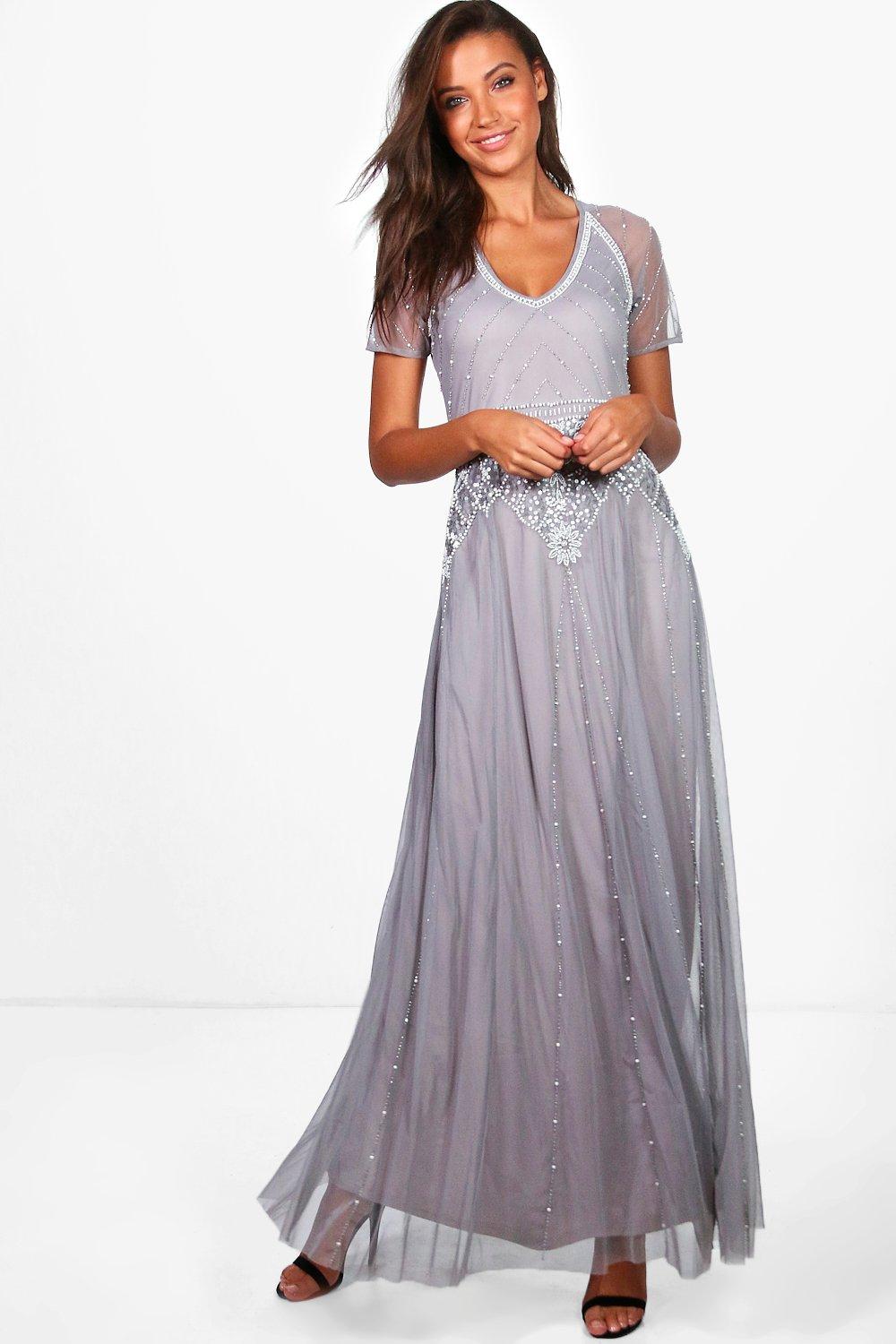 grey beaded maxi dress