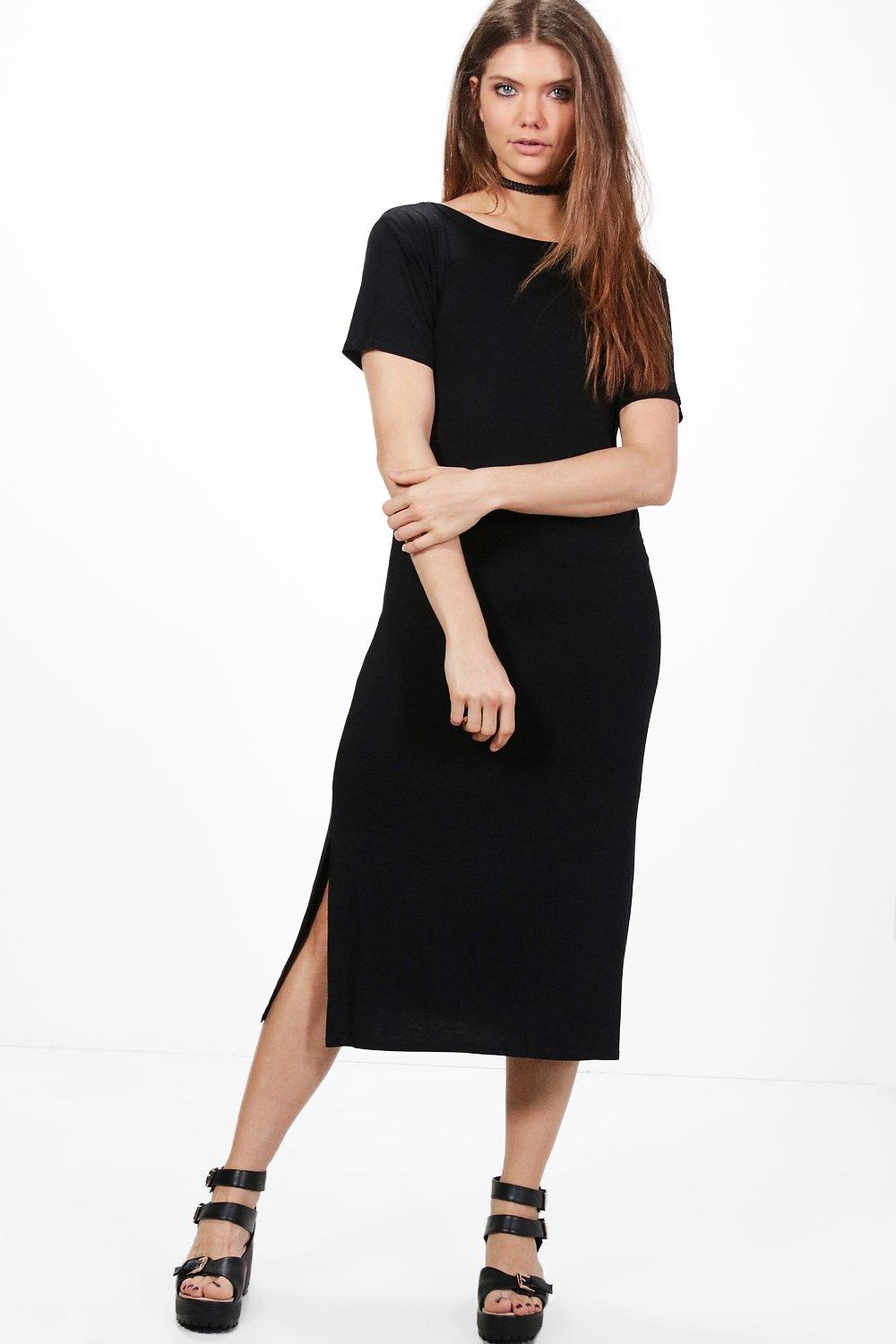 black t shirt dress midi