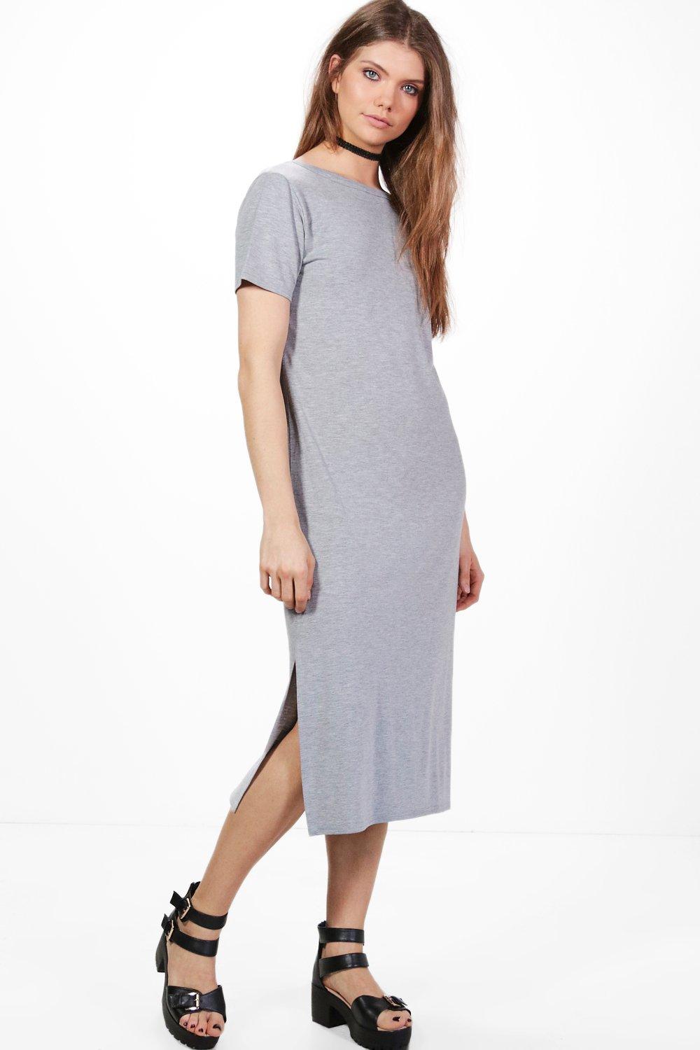 Boohoo Womens Tall Solene V Back Midi T-Shirt Dress | eBay