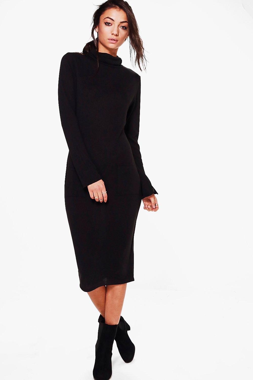 black polar neck dress