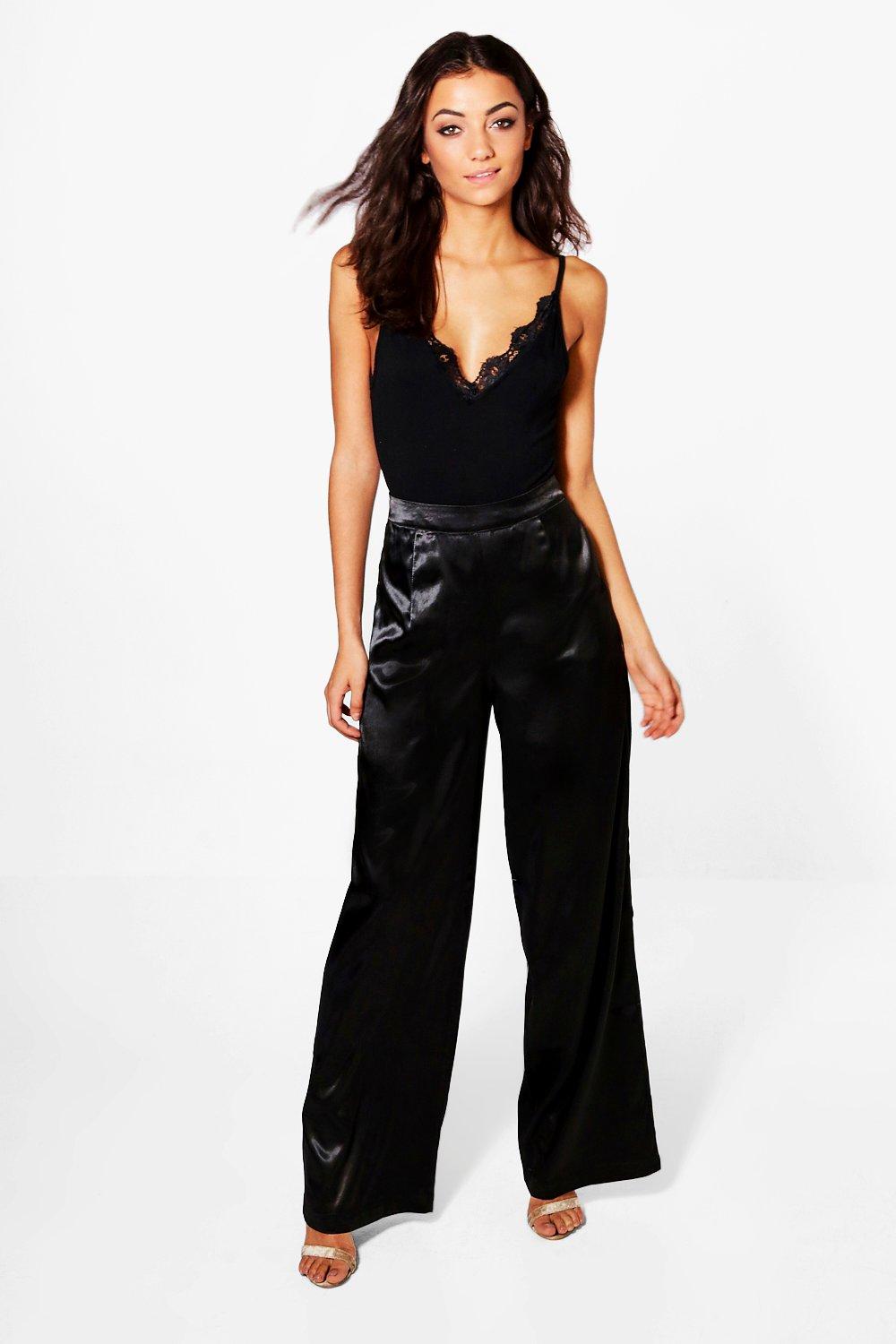 Boohoo Womens Tall Mady Satin Wide Leg Trousers | eBay