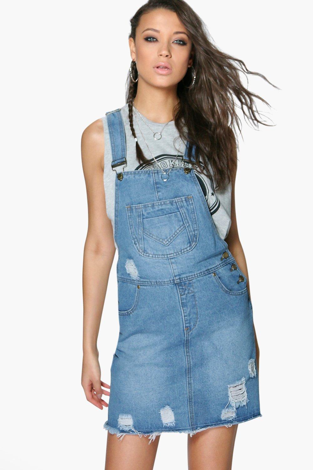 short denim dungaree dress