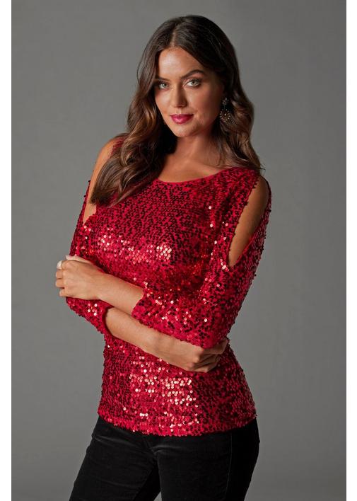 Sequin Cold Shoulder Top Boston Proper