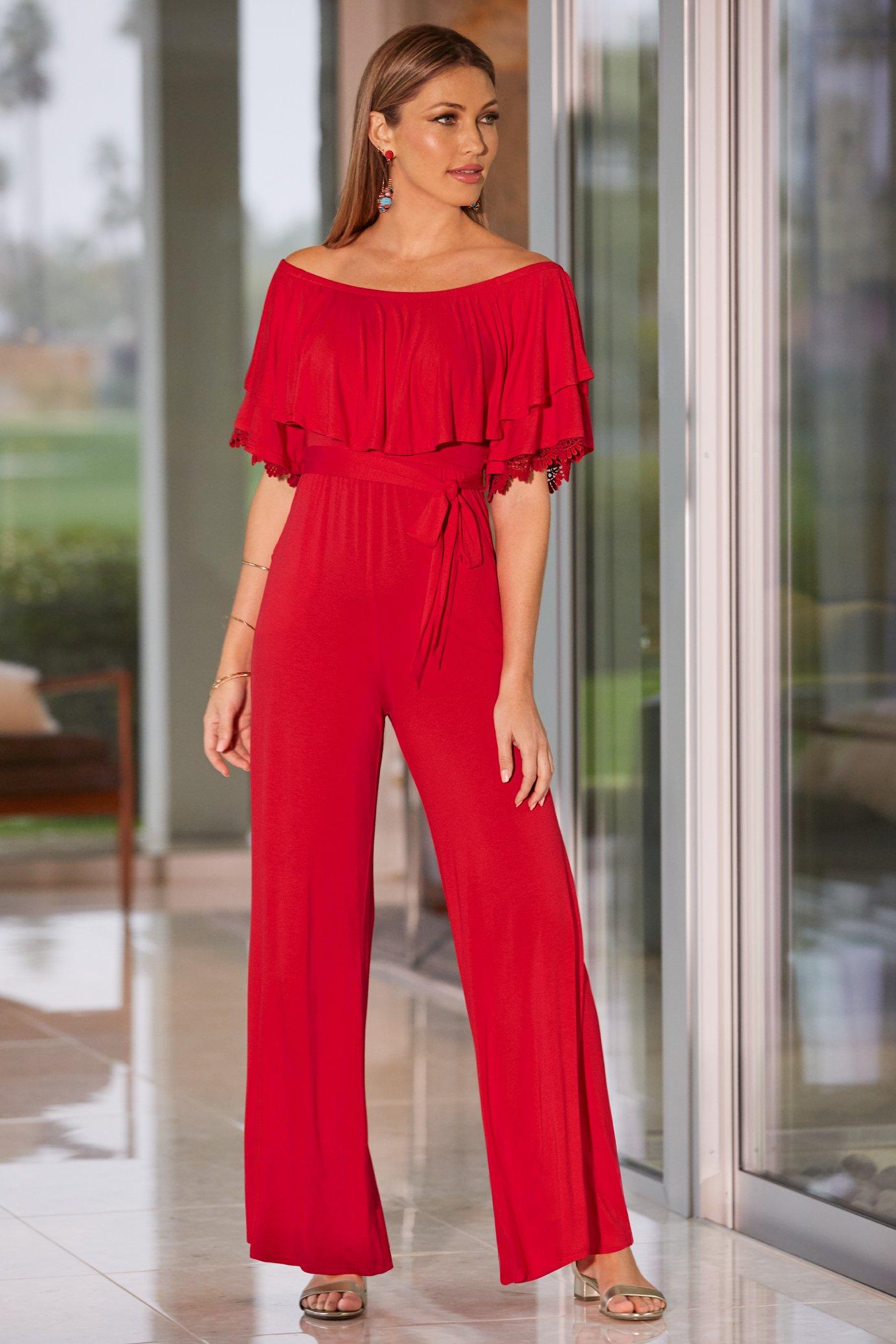 off the shoulder tie waist jumpsuit