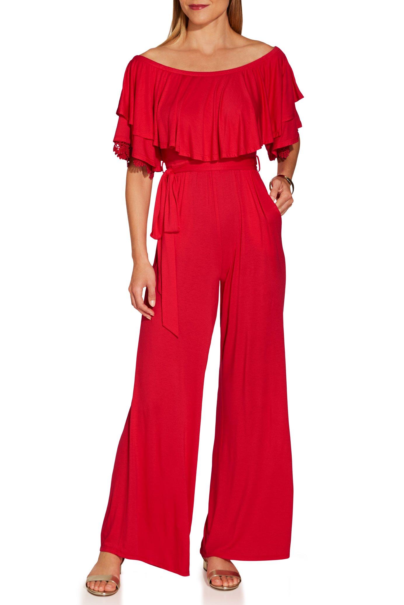off the shoulder tie waist jumpsuit