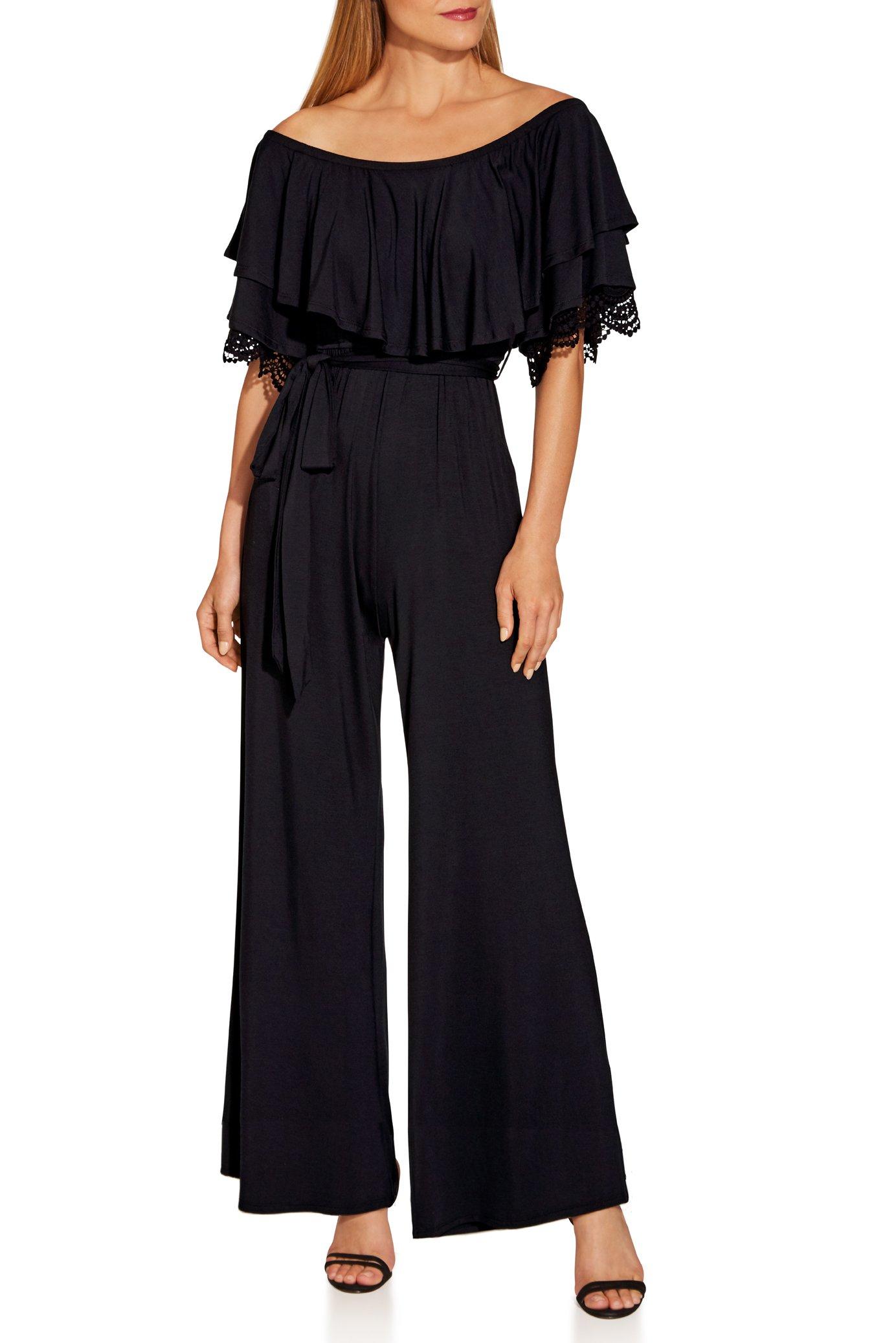 off the shoulder tie waist jumpsuit