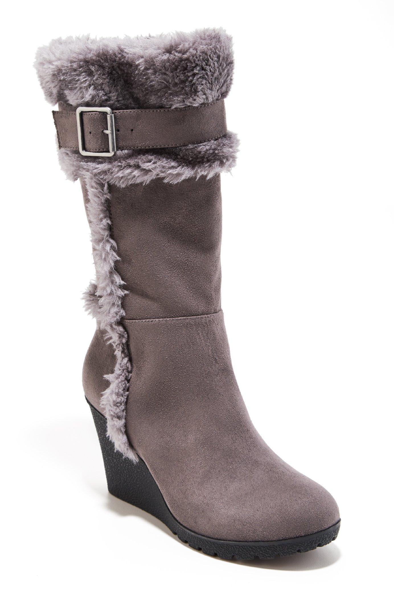 faux fur wedge boots