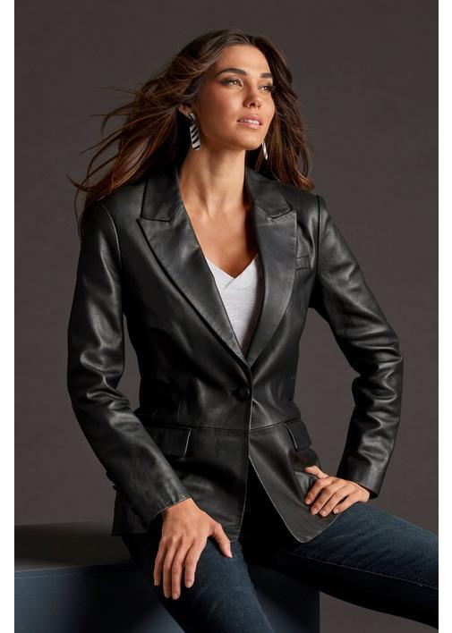 Occident Womens Leather Jacket Slim Fit V neck Suit Blazer Double Breasted Coats 