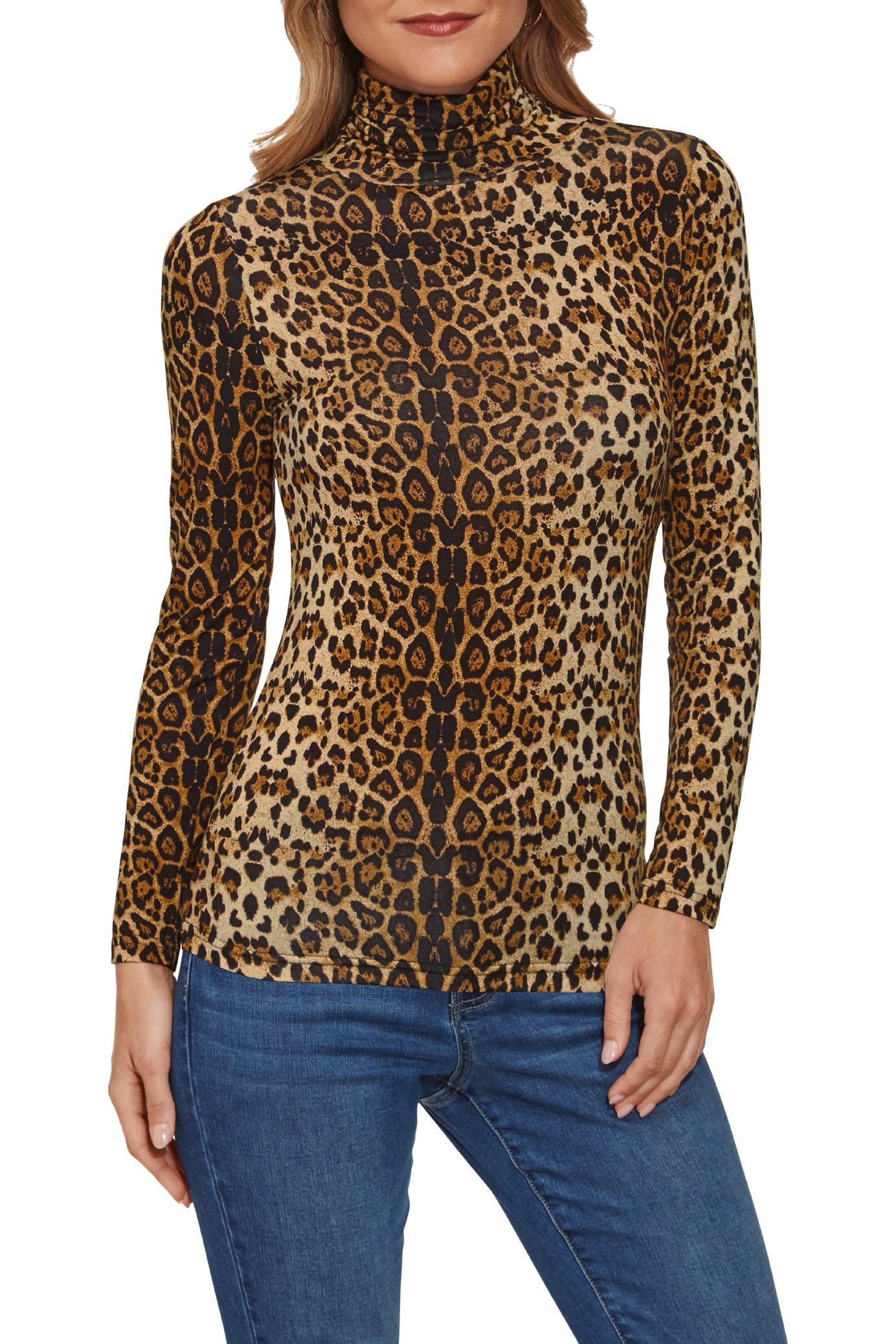leopard print mock turtleneck